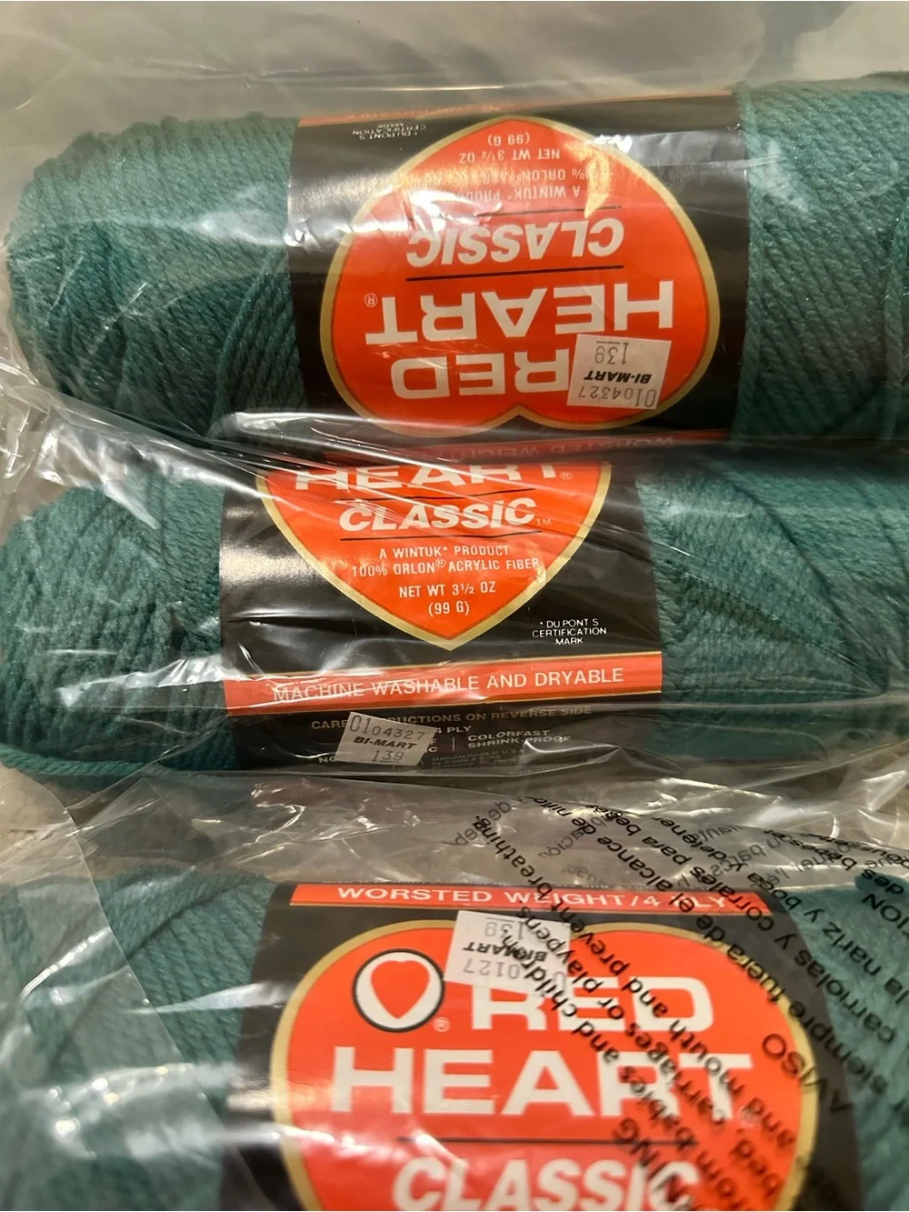 Red Heart Classic Wintuk Yarn - Seafoam Green (684) - 3 Skeins, Two Dye Lots